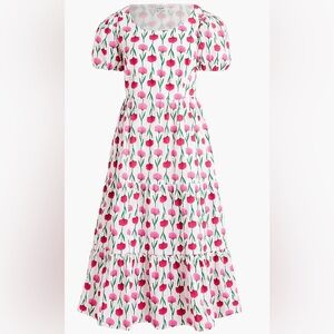J. Crew Size 12 Tiered Poplin Puff-Sleeve Midi Dress